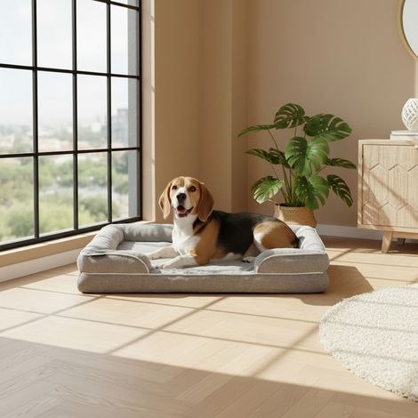 belviona Memoryfoam Hundebett orthopädisch, gelenkschonend & wasserabweisend mit abnehmbaren Bezug, 97x71x17 cm (1/5)