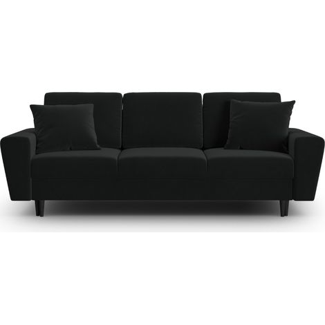 Canapé convertible avec coffre 3 places en velours noir (1/5)