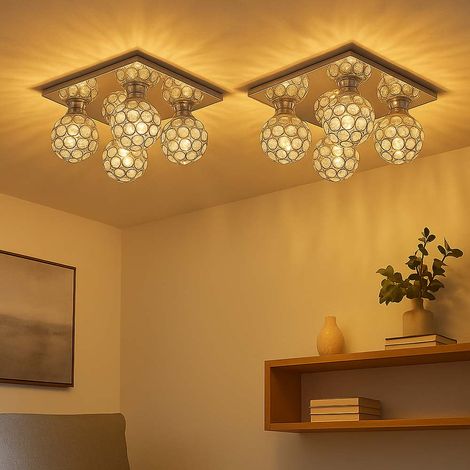 Deckenleuchte Kugeln Kristallleuchte Decke chrom Deckenlampe Kristalle Modern, Metall, 4-Flammig G9 Fassungen, LxBxH 23x23x13,2 cm