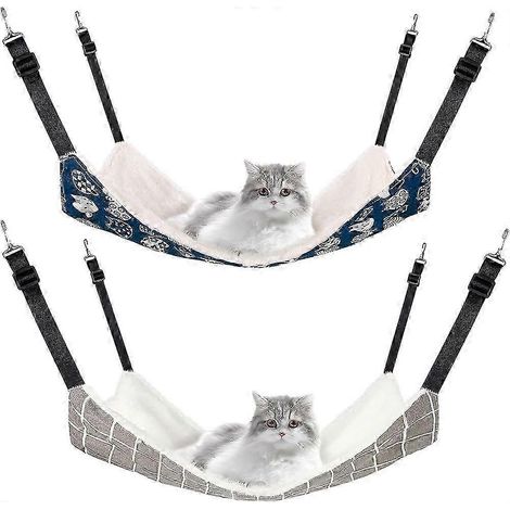 Lit pour chat, 2 pièces, hamac suspendu réversible pour chat, hamac doux et respirant pour cage d'animal de compagnie avec sangles réglables et crochets métalliques, lit suspendu double face pour chat (1/5)