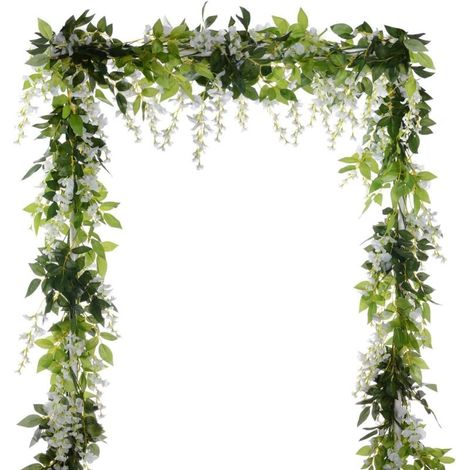 – Guirlande de fleurs artificielles en soie 2 m – Glycine et lierre avec feuilles vertes – Lot de 2 pour décoration murale et événements