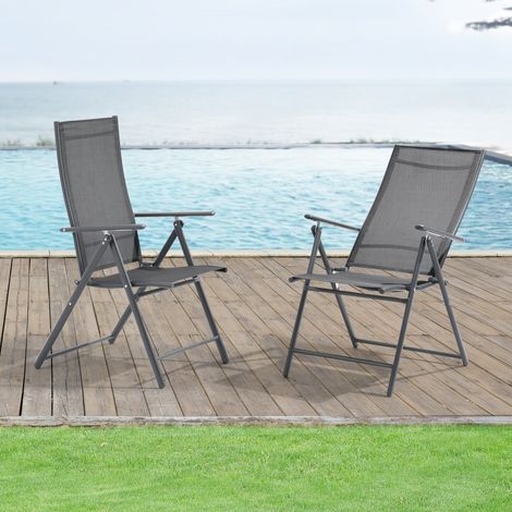 Set Kalamata di 2 Sedie Pieghevoli da Giardino con Braccioli e Schienale Reclinabile - Grigio Scuro [en.casa] (1/5)