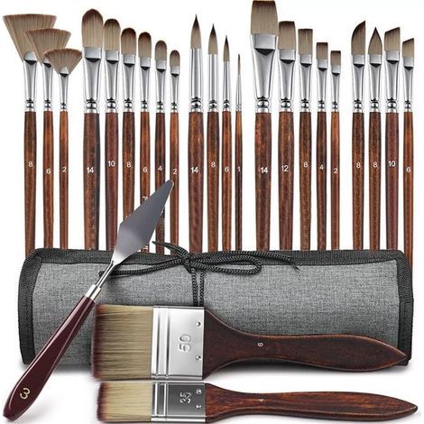 Ynkkvre – Premium-Pinsel – Hochwertige Synthetikborsten – 8 Formen + Spachtel für Acryl-, Aquarell- und Ölmalerei – Für Profis und Anfänger – Schwarz (1/5)