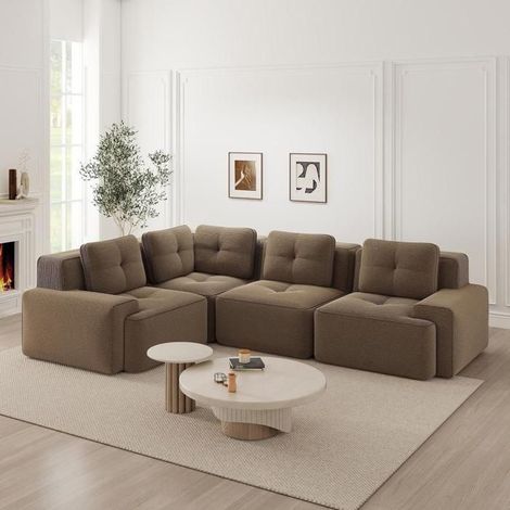 Canapé modulaire - KOMHTOM - Corduroy - 4 places - Velours marron - Assise profonde (1/5)
