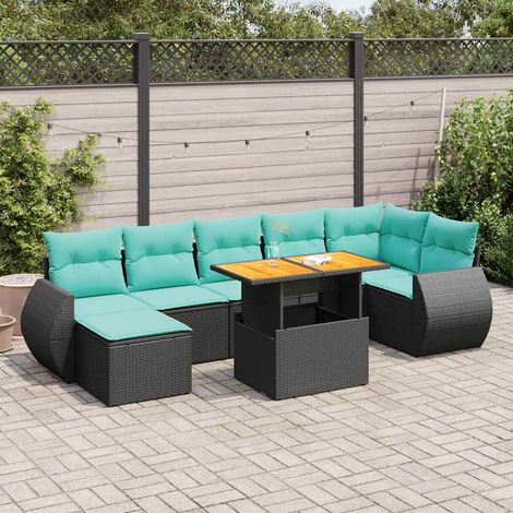 vidaXL Salon de jardin 8 pcs avec coussins noir résine tressée (1/5)