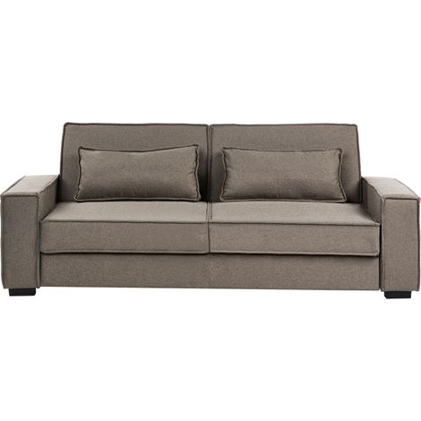 Canapé-lit en Tissu 3 Places avec Coussins Clic-Clac Fonction Couchage Pieds en Plastique Marron Arole (1/5)