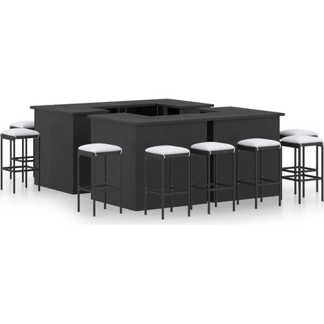 Mueble bar de jardín de 16 piezas y cojines de resina tejida en negro. (1/5)