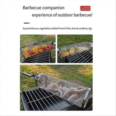Paniers à griller à roulettes pour barbecue extérieur, cage avec poignée, filet à griller en acier inoxydable. (1/3)