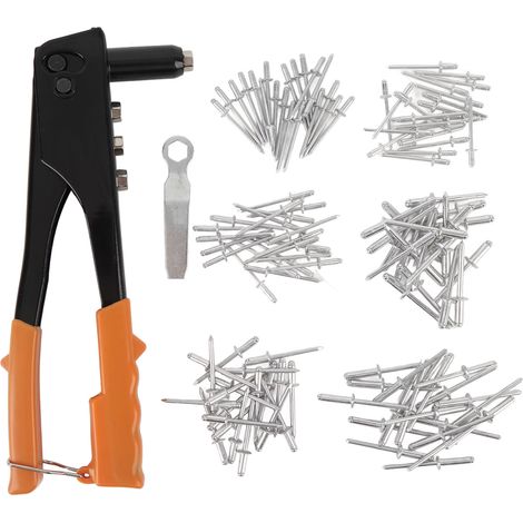 Ortviai Kit de riveteuse lourde 24 cm orange avec 120 rivets aluminium pour métal et plastique (1/5)