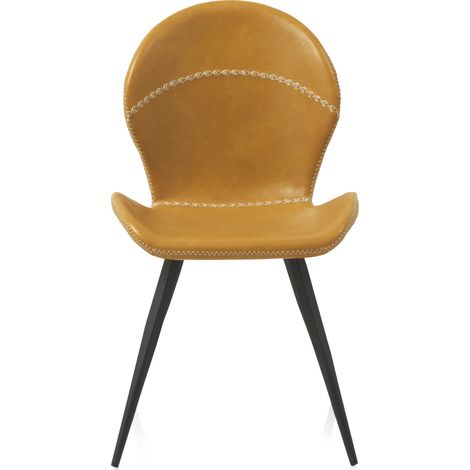 Lot de 4 chaises rembourrées couleur moutarde avec pieds noirs métallisés (1/5)