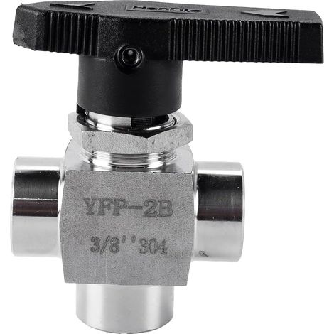 Vanne à boisseau sphérique 3 voies en acier inoxydable, vanne haute pression à filetage interne, aiguille droite, pour eau, gaz, huile, transmission, carburant (3/8 po) (1/5)
