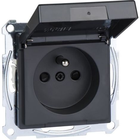 Presa singola Merten System M con/senza 16A IP44 con sportellino e aletta antracite MTN2514-0414