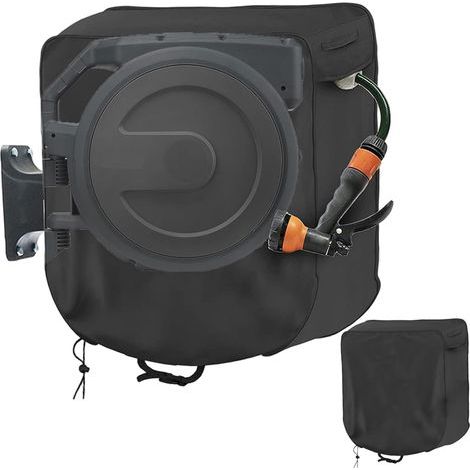 Abdeckung für Gartenschlauchtrommel, Wandmontage, wasserdicht, 60 x 45 x 60 cm, 420D Oxford-Gewebe, schwarz, UV-Schutz, staubdicht, mit Aufbewahrungstasche, ideal für den Außenbereich (1/5)