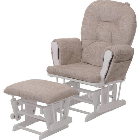 [NEUWERTIG] Relaxsessel HHG-009, Schaukelstuhl Schwingstuhl mit Hocker Stoff Chenille (465g/m²) Öko-Tex creme, Gestell weiß