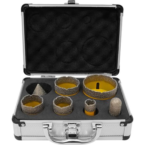 Lot de 7 forets diamantés pour carrelage (20/35/40/50/68 mm) et fraise diamantée à queue (20 mm) avec foret à chanfreiner (50 mm), jaune (1/5)