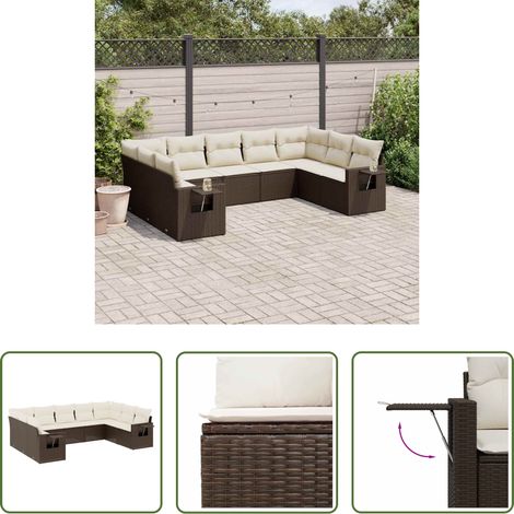 Gartensessel - 9-tlg. Garten-Sofagarnitur mit Kissen Braun Poly Rattan (1/5)