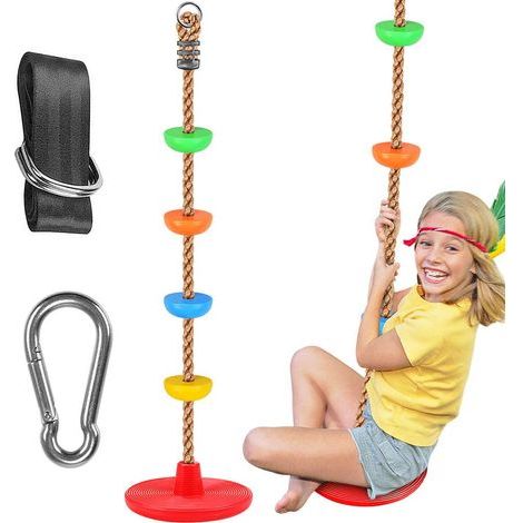 Balançoire d'arbre en corde d'escalade avec plateformes et balançoires à disque, accessoires de balançoire d'extérieur pour cour de jeux avec sangle de 1,5 m et crochets à pression pour (1/5)