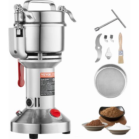 VEVOR elektrische Getreidemühle Hochgeschwindigkeits-Gewürzmühlen 1500 W 300 g, Pulverisiermaschine aus Edelstahl, für trockene Körner Gewürze Müsli Kaffee Mais Pfeffer Silber 180 x 160 x 355 mm (1/5)