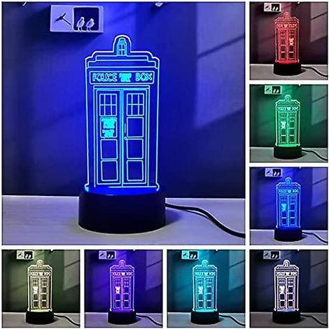 Veeki Tardis 3D Illusion LED Doctor Who Veilleuse de chevet Lampe de bureau RGB 16 couleurs avec télécommande (1) (1/2)