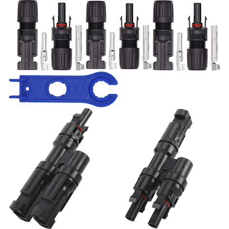 3paires connecteur Solaire,Connecteur PV,Connecteur de Branchement T,Connecteur de Câble Panneau Solaire, mâle/Femelle pour Photovoltaïque Panneau Solaire Cable -MMF + FFM (1/5)