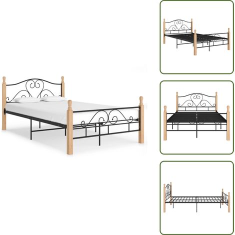 Bettgestell Schwarz Metall 120x200 cm - Doppelbett - Holzrahmen - Metallbettfundament - Eichenholzbette - Schwarzes Bett (1/5)