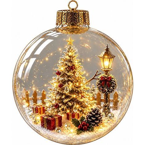 Boule de Noël lumineuse 3D en acrylique, Père Noël, bonhomme de neige, renne, décoration à suspendre pour sapin de Noël (1/5)