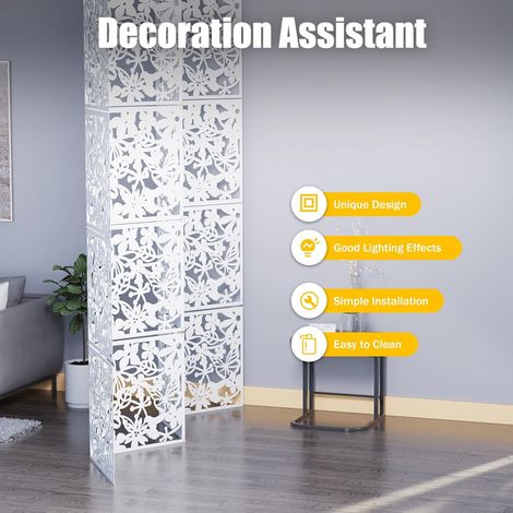 Lot de 12 séparateurs de pièce à suspendre, blanc, 40 x 40 cm, en ABS, avec motif floral et oiseau, pour salon, chambre à coucher et décoration de fenêtre