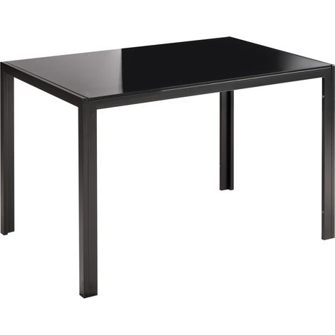 Mesa de comedor tapa de vidrio templado negro 120 x 80 cm patas rectas de metal rectangular moderna Lavos (1/5)