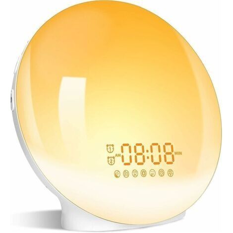 Eveil Lumière LED Radio Réveil Matin Lumineux Lampe de Chevet 20 Niveaux de Luminosité Simulateur d'Aube et Crépuscule 2 Réveils 7 Sons Naturels Fonction Snooze Veilleuse Enfant 7 Couleurs Cadeau, ave (1/4)