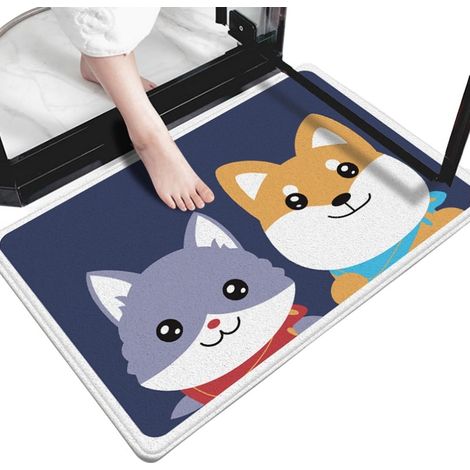 Tapis de porte pour salle de bain, absorbant, à séchage rapide, antidérapant, motif dessin animé, résistant aux taches. (1/3)