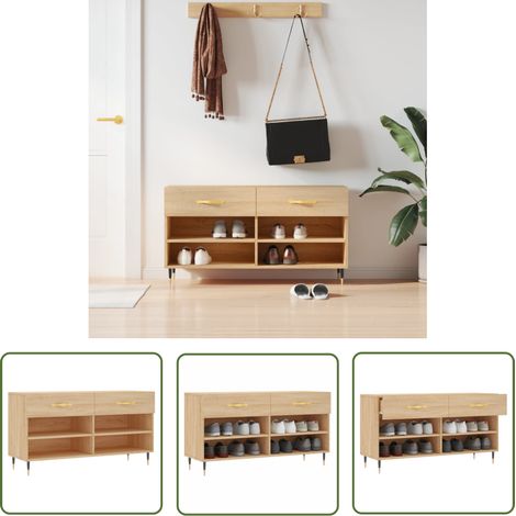 The Living Store Schuhbank Sonoma-Eiche 102x35x55 cm Holzwerkstoff - Schuhschrank - Schuhbank - Garderobe - Einbauschrank - Wohnzimmermöbel (1/5)