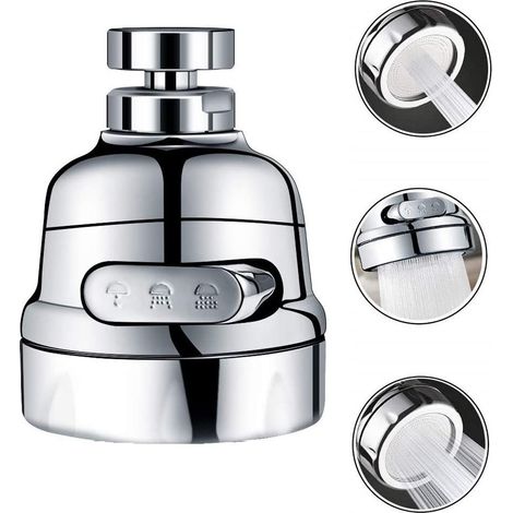 Aérateur de robinet d'évier, buse en mousse à économie d'eau pour aérateur de robinet réglable rotatif à 360° pour robinets de cuisine et de salle de bain, réglage à trois vitesses (1/5)