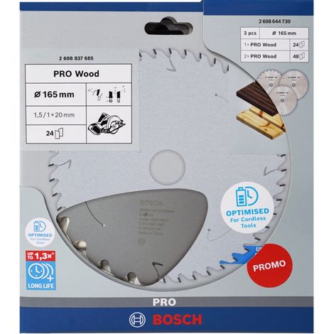 Bosch – Lot de 3 lames de scie circulaire 165 mm – Alésage 20 mm – Pour bois tendre et dur – Coupe nette sans éclat (1/2)