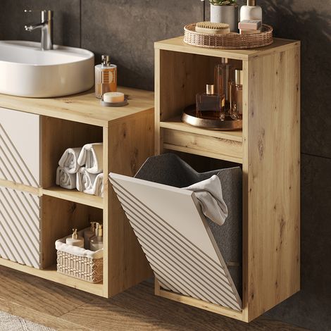 Armoire de salle de bain Viola, Chêne Artisan/Cachemire, 38x80cm, Vicco