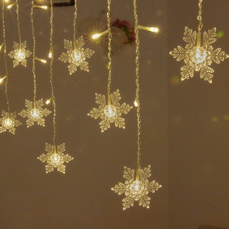 Guirlande Lumineuse, Rideau Lumineux, 4m LEDs Lumières de Noël Flocon de Neige 8 Modes d'Eclairage, Decoration de Fenêtre, Noël, Mariage, Anniversaire, Maison, Pati, Blanc Chaud (1/5)