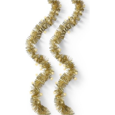 Guirnalda espumillón dorado, multifunción, uso exterior, oro suave, 180 leds, 9 m