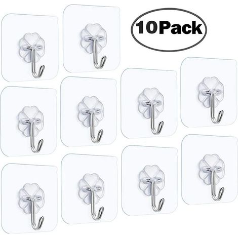 Crochets à main transparents pour ustensiles de cuisine et supports de table, max 6,8 kg, 10 pièces (1/5)