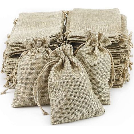 100 PCS Sac Jute, Petite Pochette Tissu , Pochette Lin 100 PCS , Sac De Toile De Jute Pochon Dragees Sachet Lavande Mariage Petit Sachet Cadeau Pochette Cadeau Bijoux(13.5 x 9.5cm) (1/4)