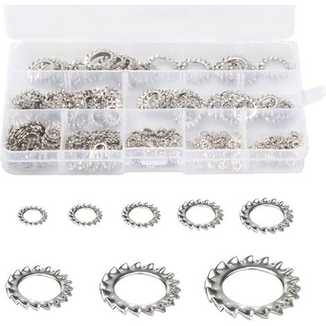 Ersandy – Rondelles dentées en inox – Lot de 300 pièces – Assortiment M2,5 à M12 – Rondelles de blocage pour fixation sécurisée