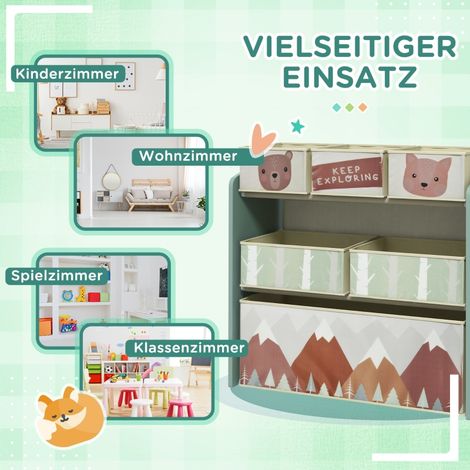 Armoire enfant avec 6 bacs en tissu, motif mignon, 63x30x66 cm, vert (1/5)