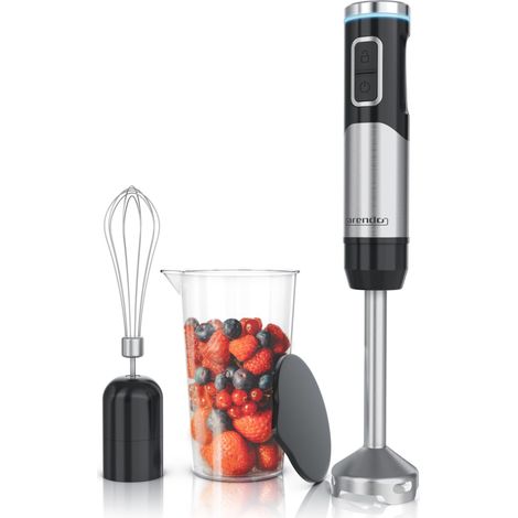 Mixeur plongeant sans fil - 200 W - Avec batterie - Batteur à main en acier inoxydable - Batteur à purée - Fouet - Verre doseur - Vitesse continue - Verrouillage des touches - Set (1/5)