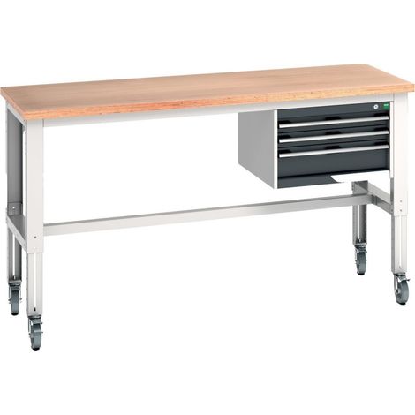 Bott Werkbank cubio 3 Schubladen Multiplex höhenverstellbar 2000 x 750 x 840-1140mm RAL 7035/7016