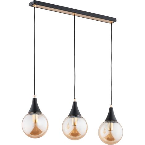 Suspension élégante noir-or boules ambre 3xE14 Gemini Alfa (1/2)