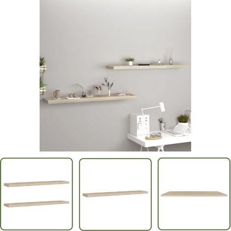 The Living Store Schwebende Wandregale 2 Stk. Eichefarben 120x23,5x3,8 cm MDF - Schwebendes Regal - Wandregal - Eichenholz - Holzregal - Wohnraumdeko (1/5)