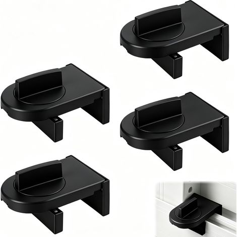 4 PCS Verrou Baie Coulissante, Verrou Sécurité Pour Fenêtre Coulissante, Cierre Ventana Corredera, Bloque Fenêtre Sans Perçage, Serrure Réglable Robuste en Fer et Caoutchouc, Seguro Ventanas Corredera (1/5)