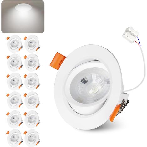 Spot LED Encastrable Orientable, 7W Trou Φ 68-80mm 6000K Blanc Froid 400LM spots de Plafond, 30-60° Extra Plat Spot Salle de Bain IP44, Non Dimmable, Lot de 12 (1/5)