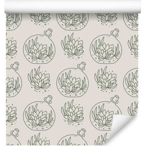 Papier peint cactus gris clair, blanc et gris pour salon et chambre 50x1000 (1/5)