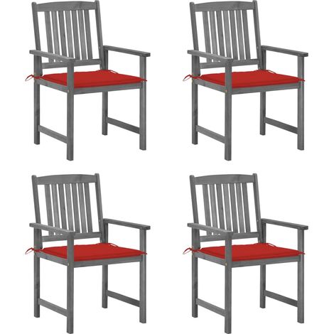 Lot de 4 Chaises/Fauteuils de jardin avec coussins Gris Bois d'acacia massif -TF98563 (1/5)