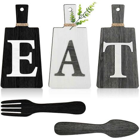 Ensemble de planches à découper et panneaux décoratifs « Mangez » à suspendre pour la cuisine, comprenant une fourchette et une cuillère. Décoration murale et de cuisine, B (1/4)