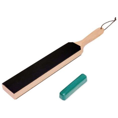 Juego de cinturón afilador de cuero de doble cara con pasta de afilar y bloque de cuchillas para afilar cuchillos (1/4)